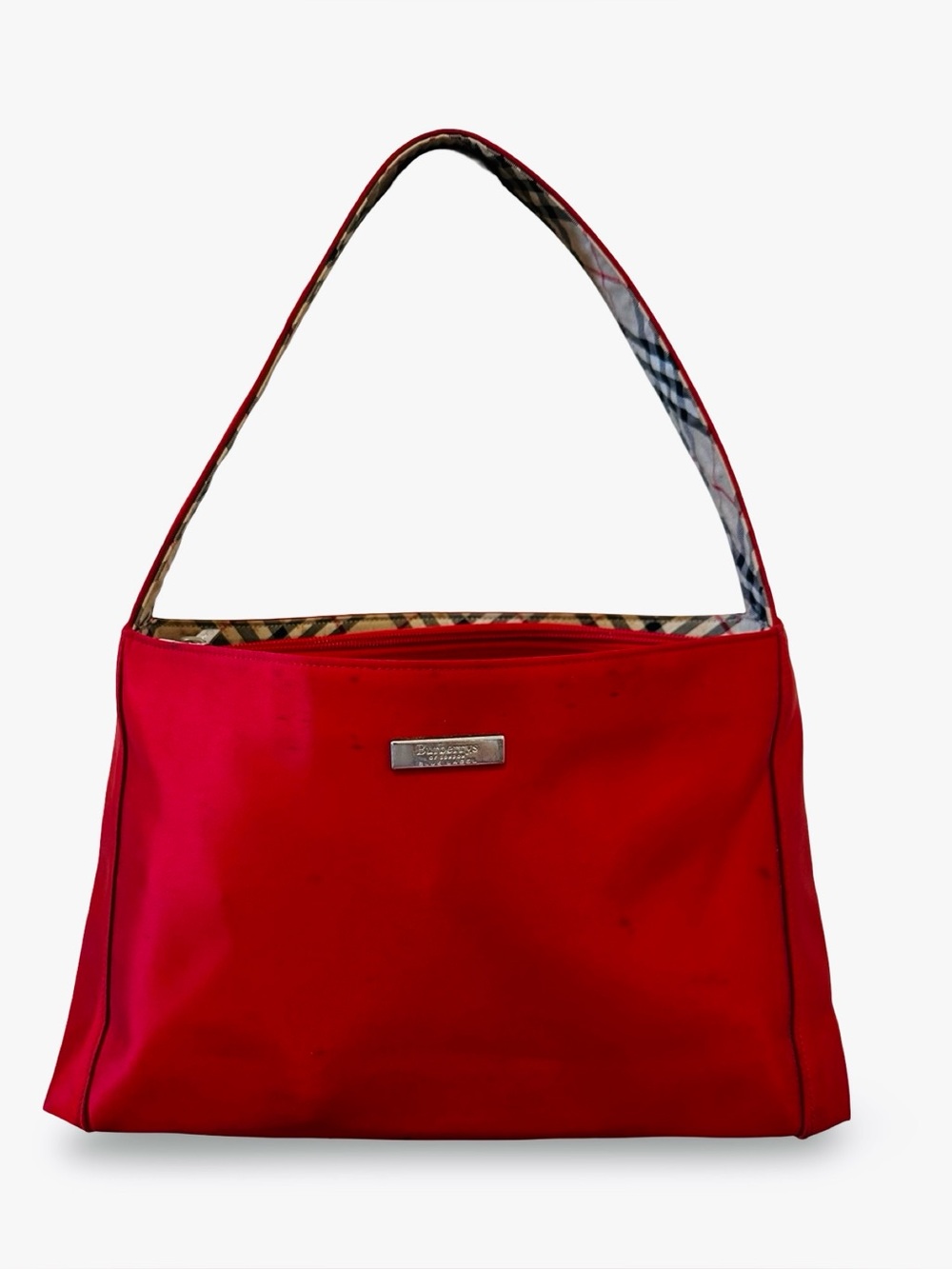 Authentic Burberry Blue Label Red Satin Nylon Shoulder Bag – Rare Vintage